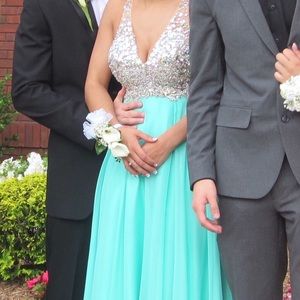 Blue beaded Prom Dress.